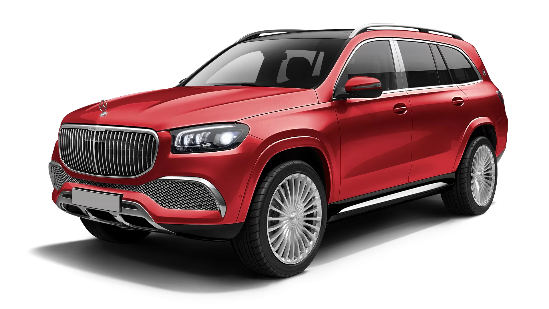 Mercedes Maybach GLS 600 stock front view in Hyacinthe Red color