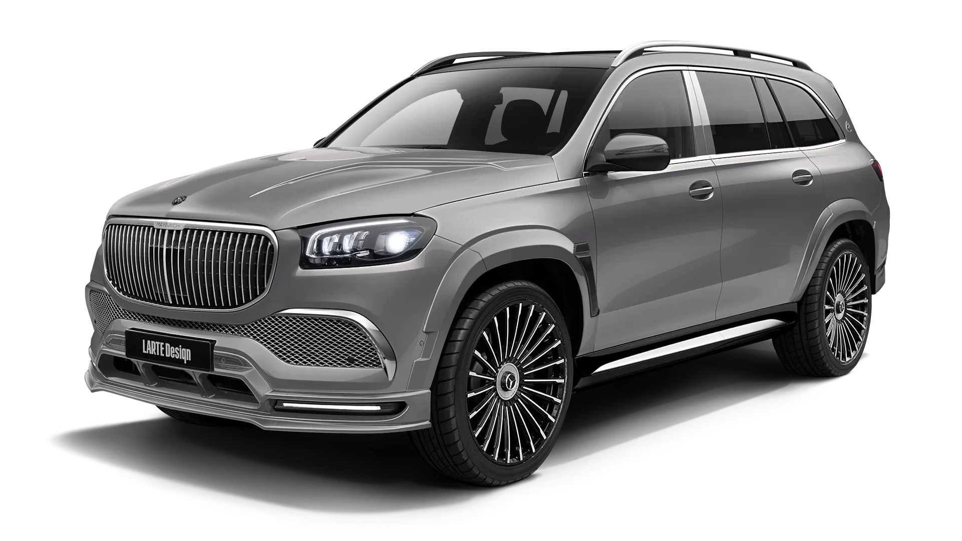 Mercedes Maybach GLS 600 with painted body kit: front view shown in Mojave Silver