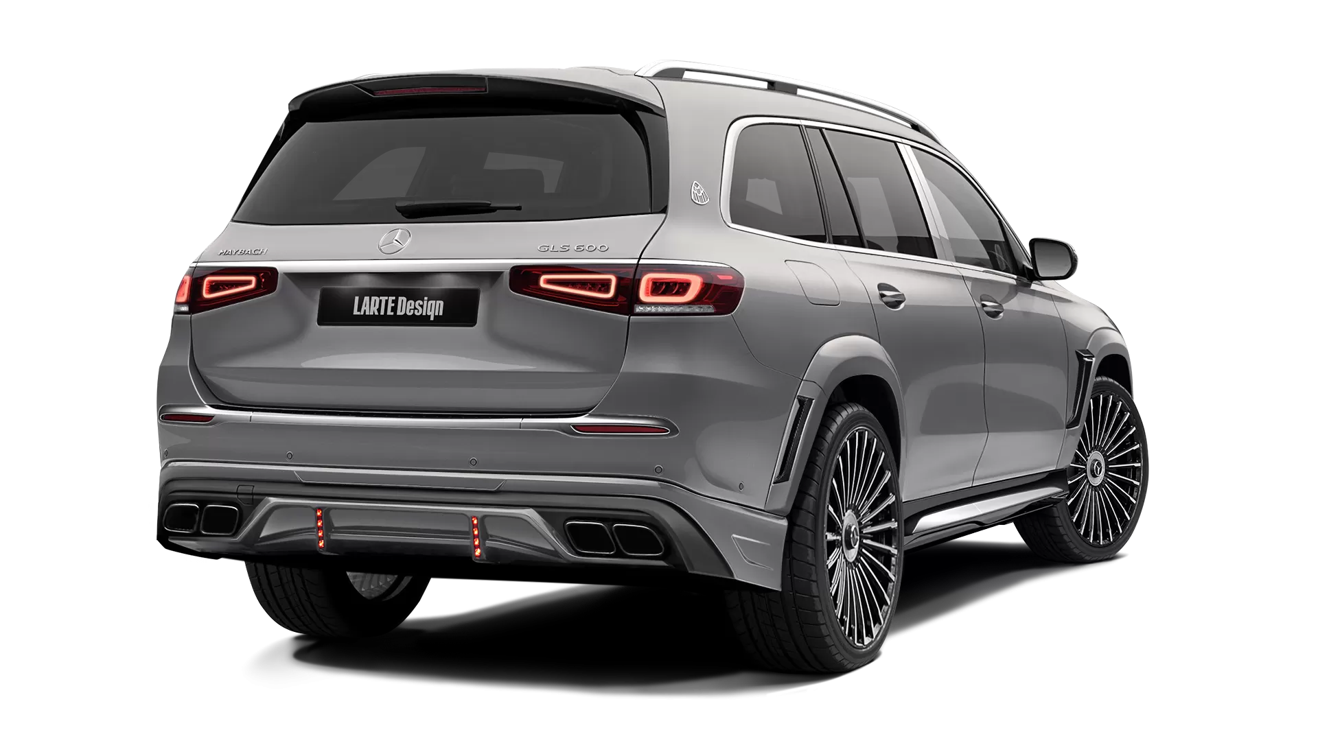 Mercedes Maybach GLS 600 with painted body kit: rear view shown in Mojave Silver
