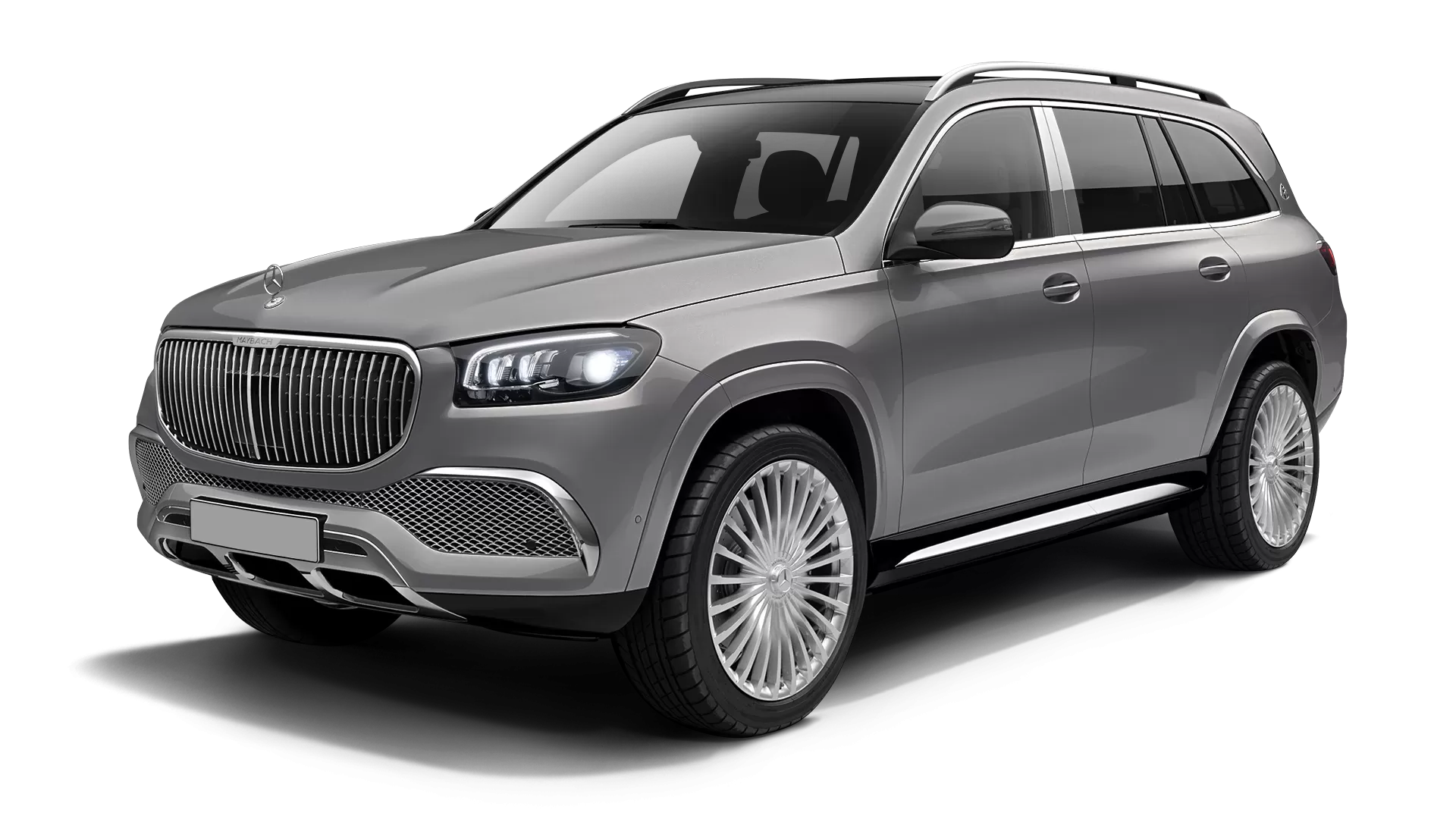 Mercedes Maybach GLS 600 stock front view in Mojave Silver color