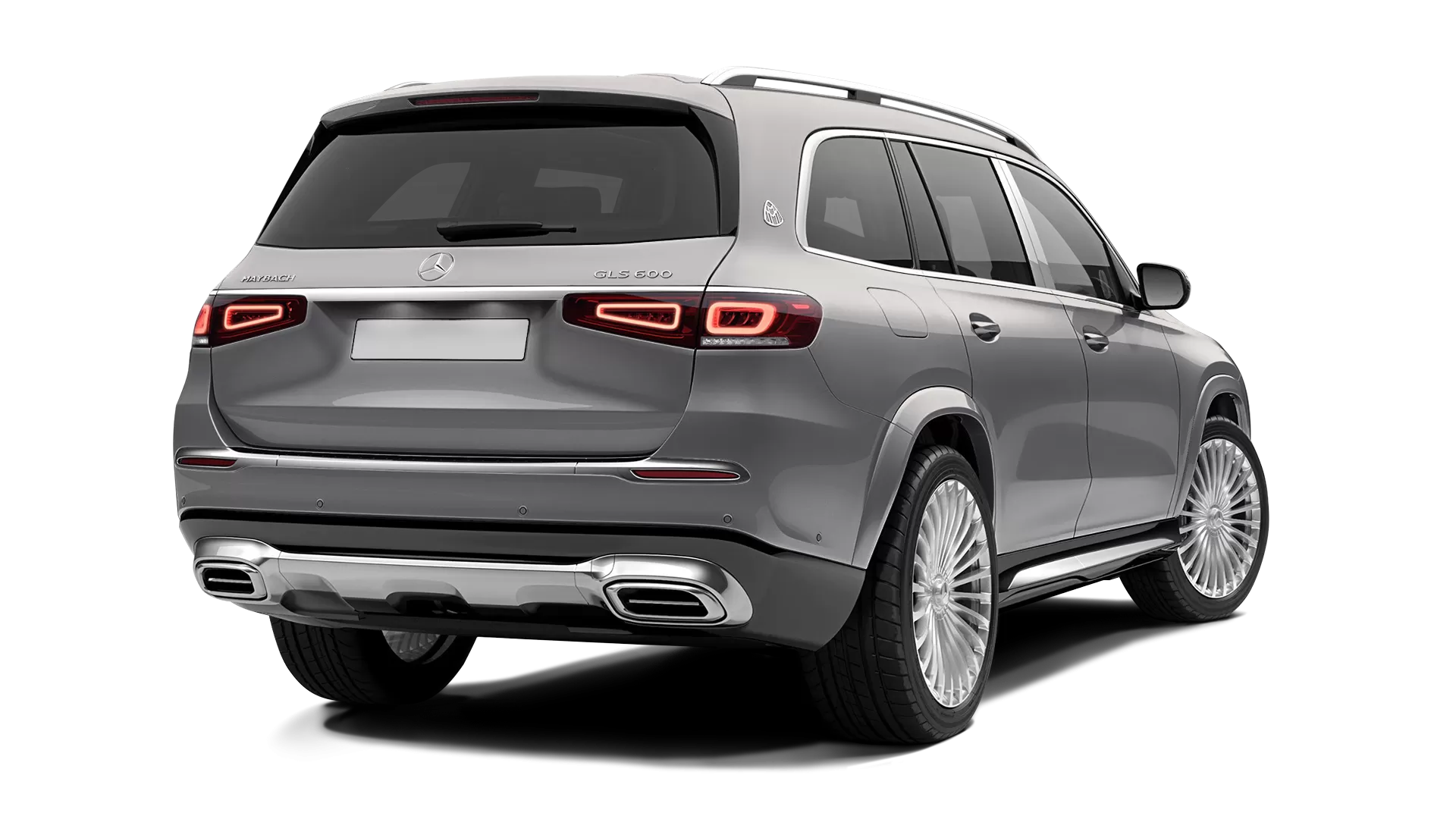 Mercedes Maybach GLS 600 stock rear view in Mojave Silver color