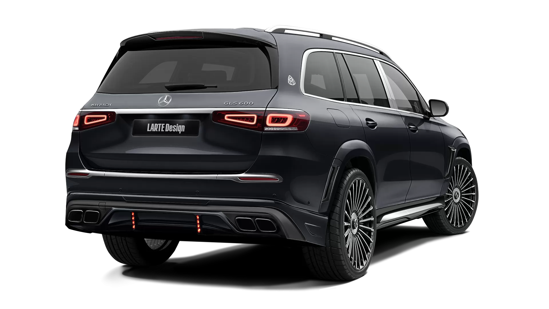Mercedes Maybach GLS 600 with painted body kit: rear view shown in Obsidian Black (Non Metallic)