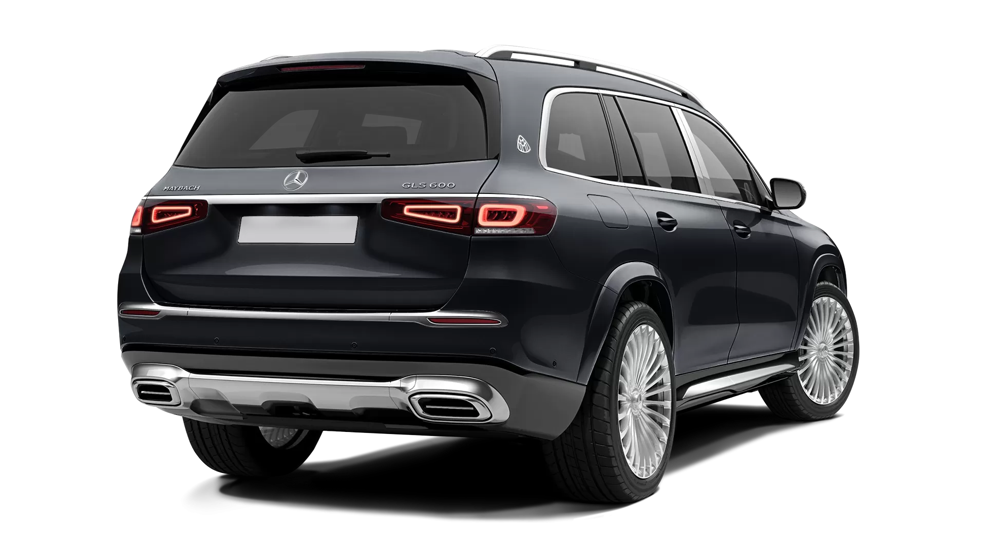 Mercedes Maybach GLS 600 stock rear view in Obsidian Black (Non Metallic) color