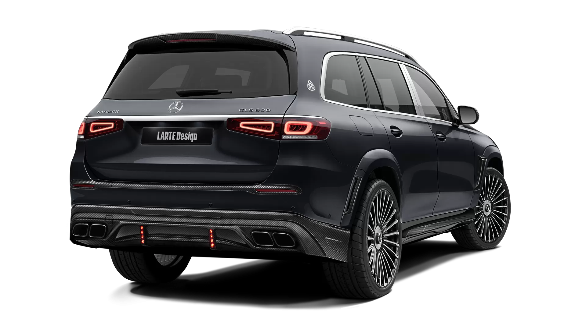 Mercedes Maybach GLS 600 with carbon body kit: back view shown in Obsidian Black (Non Metallic)