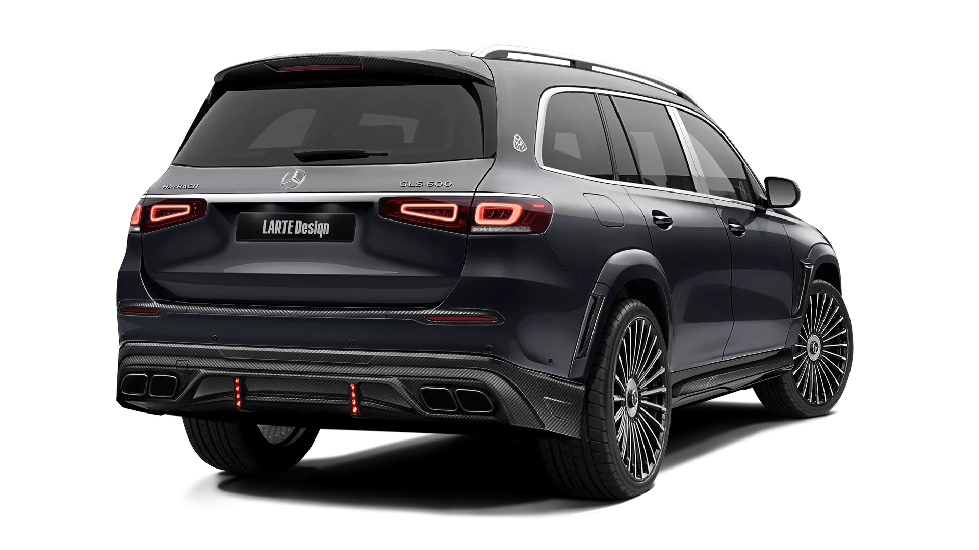 Mercedes Maybach GLS 600 with carbon body kit: back view shown in Obsidian Black