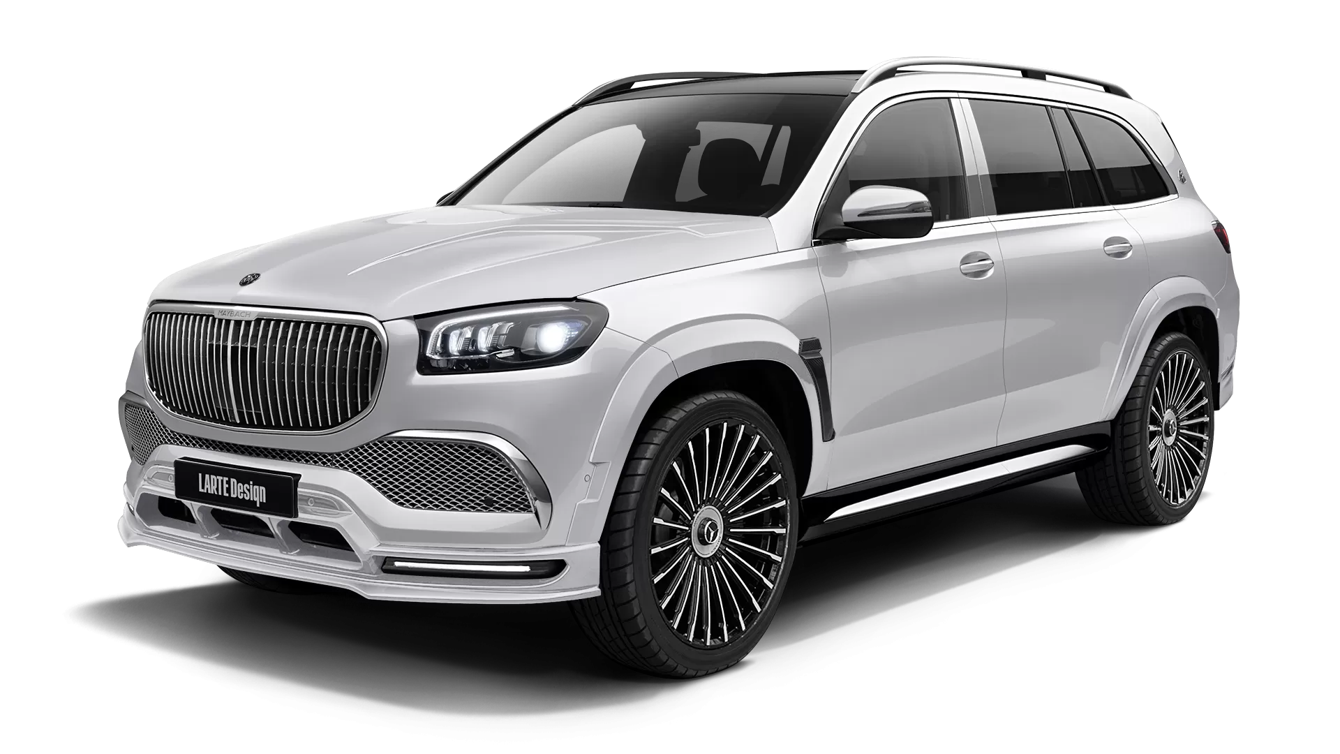 Mercedes Maybach GLS 600 with painted body kit: front view shown in Polar White