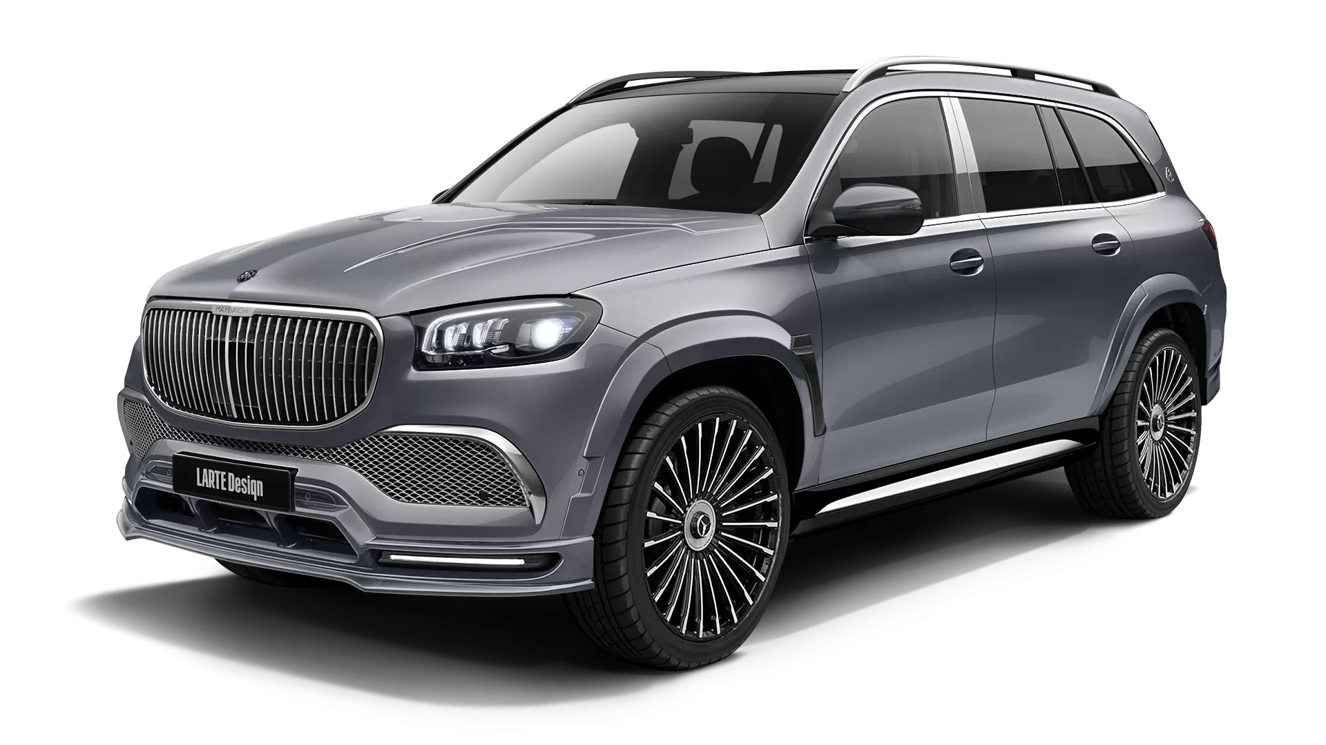 Mercedes Maybach GLS 600 with painted body kit: front view shown in Selenite Grey
