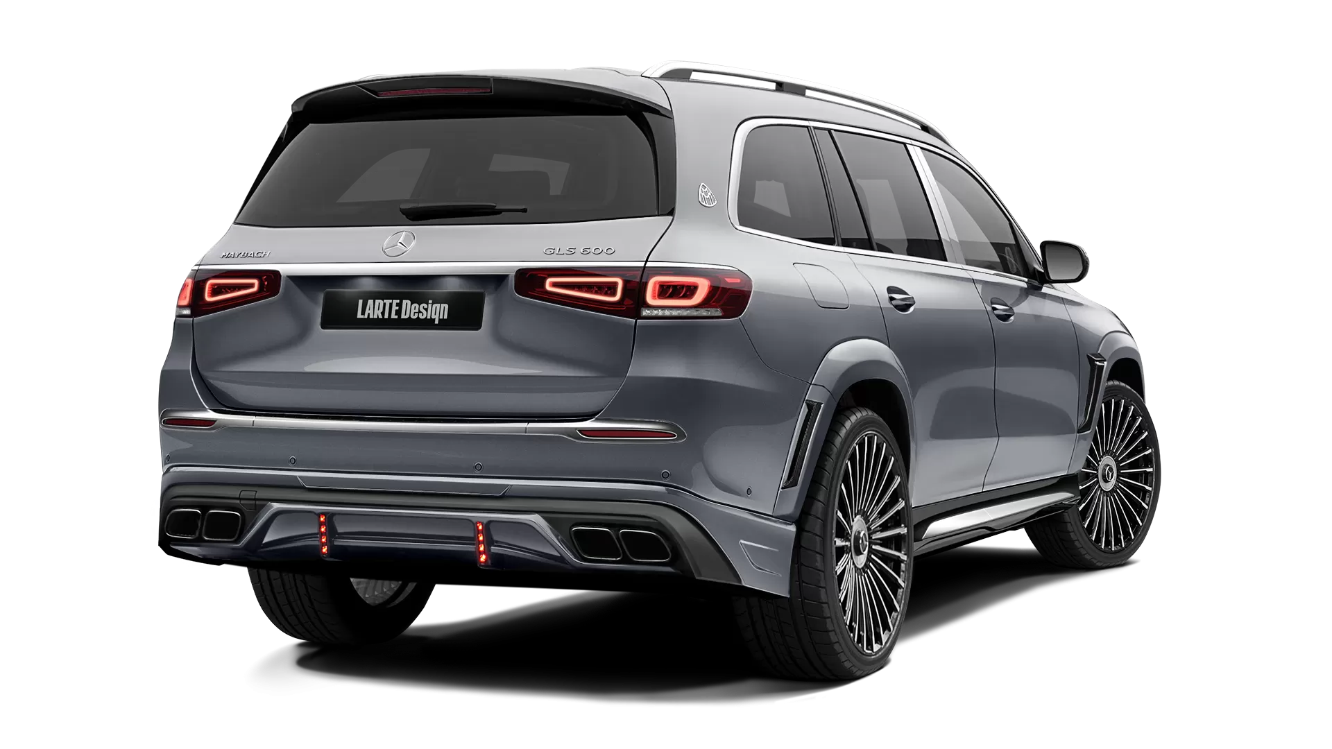 Mercedes Maybach GLS 600 with painted body kit: rear view shown in Selenite Grey
