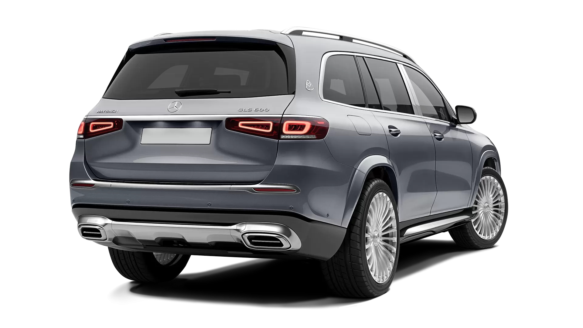 Mercedes Maybach GLS 600 stock rear view in Selenite Grey color