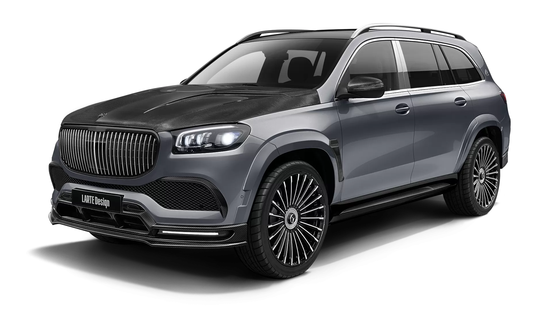 Mercedes Maybach GLS 600 with carbon body kit: front view shown in Selenite Grey