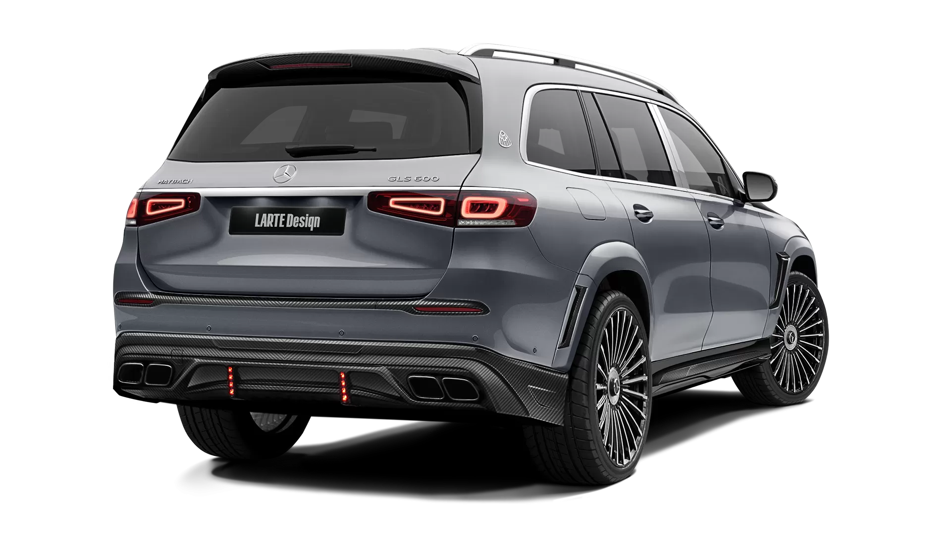 Mercedes Maybach GLS 600 with carbon body kit: back view shown in Selenite Grey