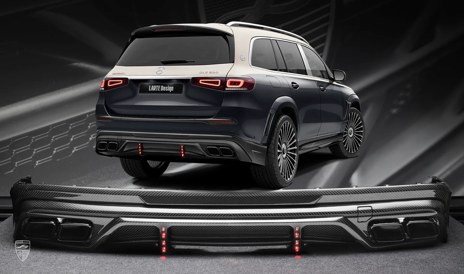 Heckstoßstangen-Diffusor für Ihren Mercedes Maybach GLS 600 X167 im Erscheinungspaket Heckstoßstangen-Diffusor für Ihren Maybach GLS 600 X167 im Erscheinungspaket von LARTE Design