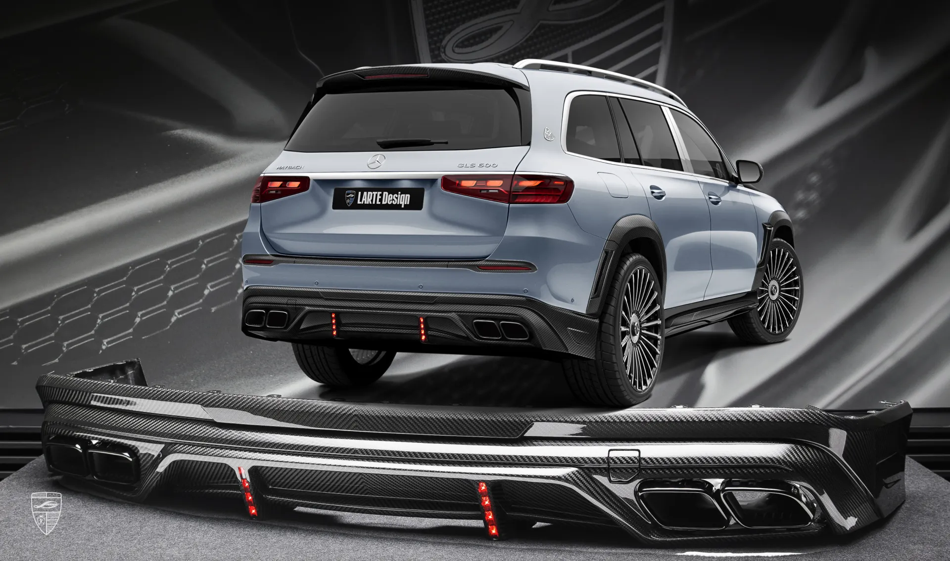 Rear diffuser upgrade for the luxury car Mercedes Maybach GLS 600 X167 Facelift 2025 Rear diffuser upgrade for the luxury car Mercedes Maybach GLS 600 X167 Facelift 2025 from LARTE Design