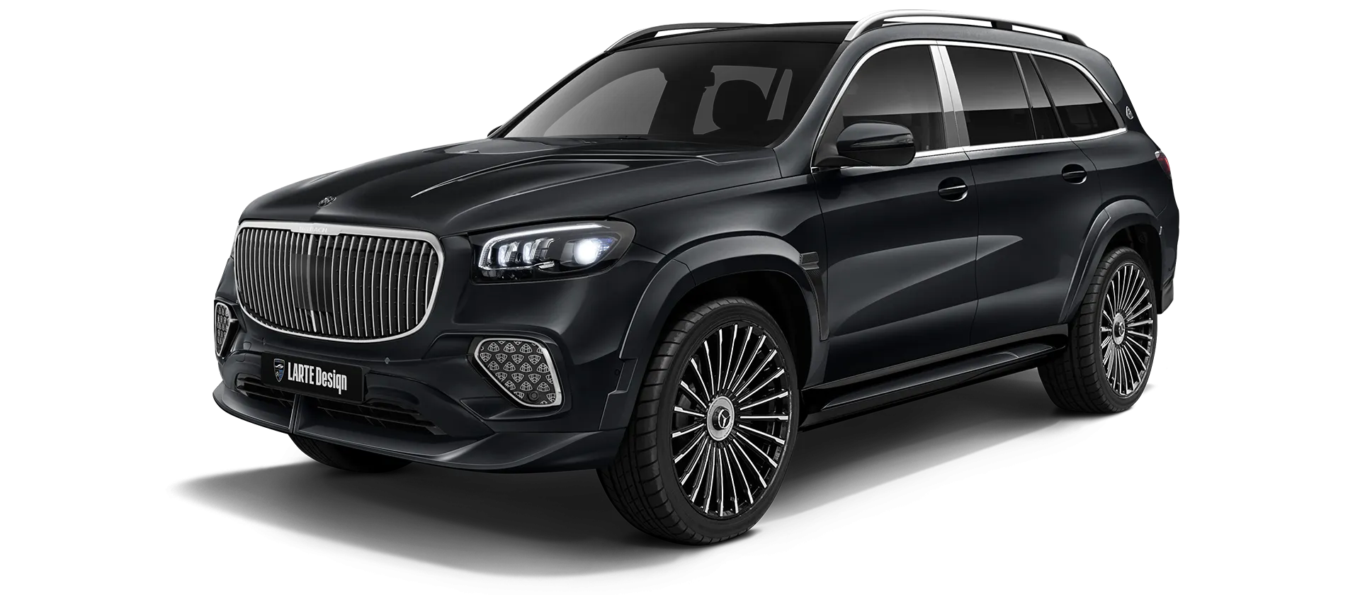 Mercedes Maybach GLS 600 X167 Facelift 2025 painted front view shown in Black Mercedes Maybach GLS 600 X167 Facelift 2025 with painted body kit: front view shown in Black