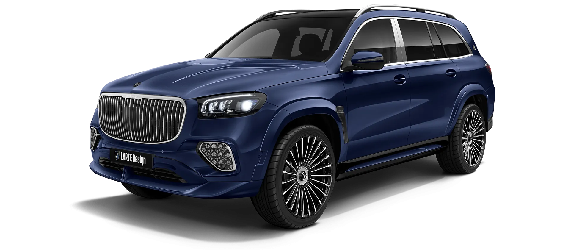 Mercedes Maybach GLS 600 X167 Facelift 2025 painted front view shown in Mystic Blue Mercedes Maybach GLS 600 X167 Facelift 2025 with painted body kit: front view shown in Mystic Blue