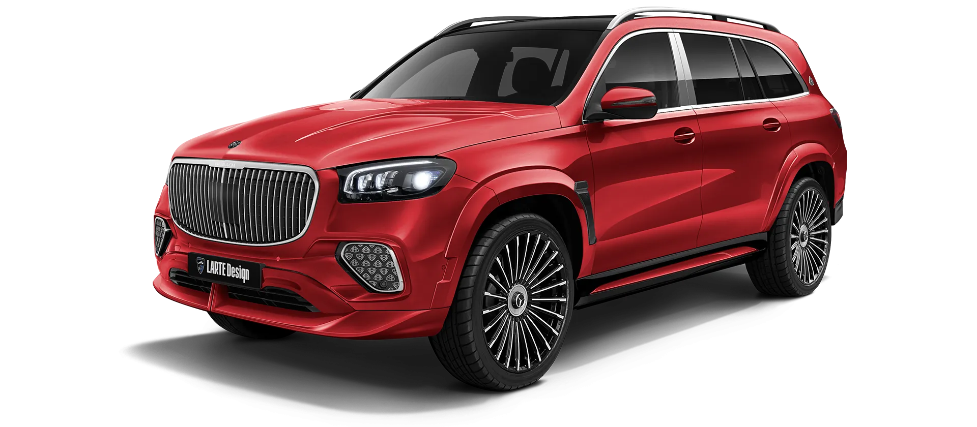 Mercedes Maybach GLS 600 X167 Facelift 2025 painted front view shown in Red Mercedes Maybach GLS 600 X167 Facelift 2025 with painted body kit: front view shown in Red
