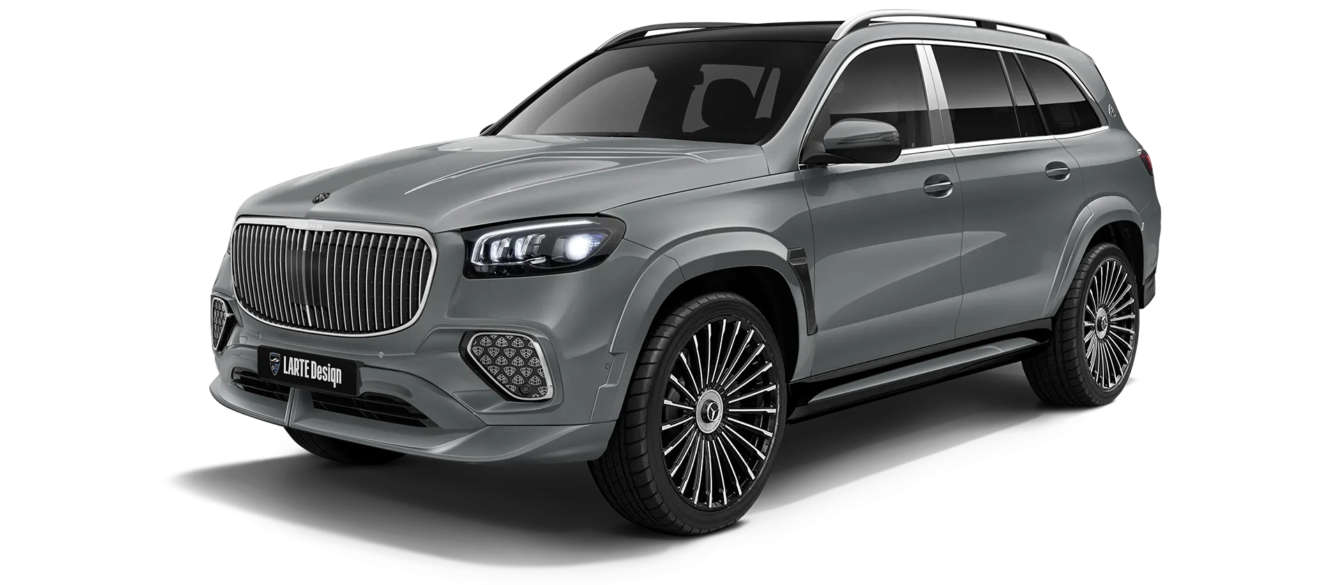 Mercedes Maybach GLS 600 X167 Facelift 2025 painted front view shown in Silinit Gray Mercedes Maybach GLS 600 X167 Facelift 2025 with painted body kit: front view shown in Silinit Gray