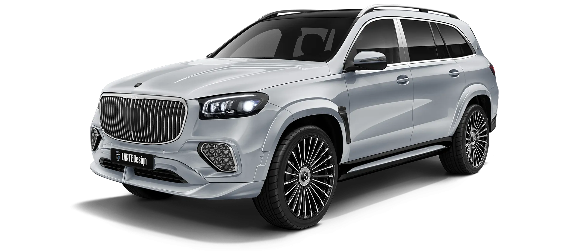 Mercedes Maybach GLS 600 X167 Facelift 2025 painted front view shown in Silver High Tech Mercedes Maybach GLS 600 X167 Facelift 2025 with painted body kit: front view shown in Silver High Tech