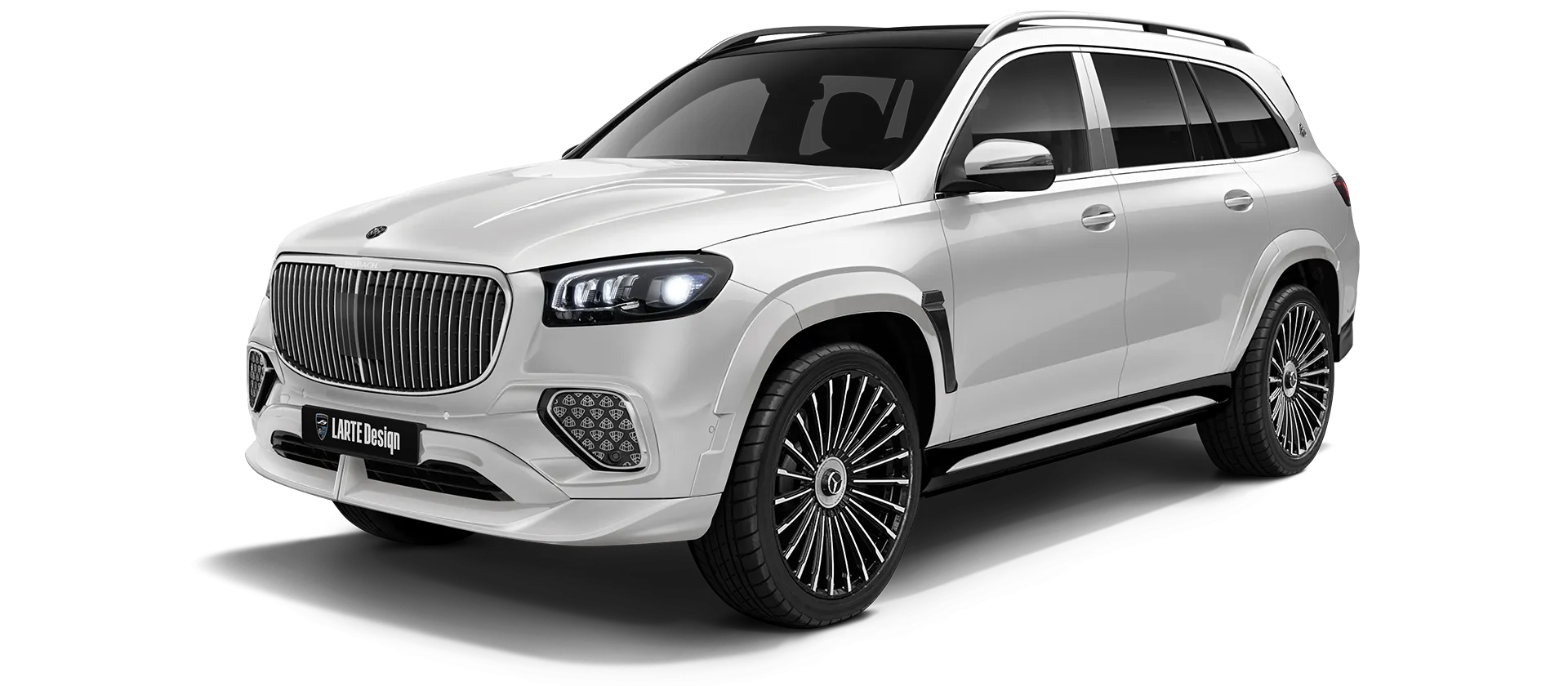 Mercedes Maybach GLS 600 X167 Facelift 2025 painted front view shown in White Mercedes Maybach GLS 600 X167 Facelift 2025 with painted body kit: front view shown in White