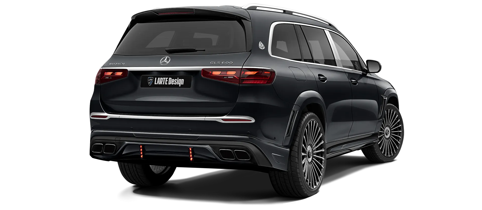 Mercedes Maybach GLS 600 X167 Facelift 2025 painted rear view shown in Black Mercedes Maybach GLS 600 X167 Facelift 2025 with painted body kit: rear view shown in Black