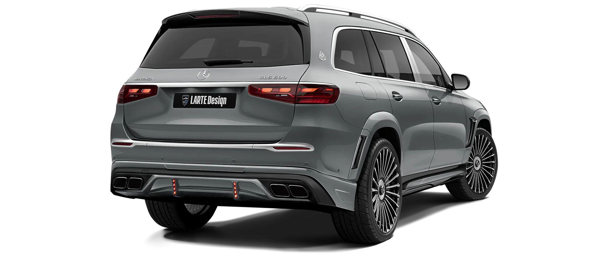 Mercedes Maybach GLS 600 X167 Facelift 2025 painted rear view shown in Silinit Gray Mercedes Maybach GLS 600 X167 Facelift 2025 with painted body kit: rear view shown in Silinit Gray