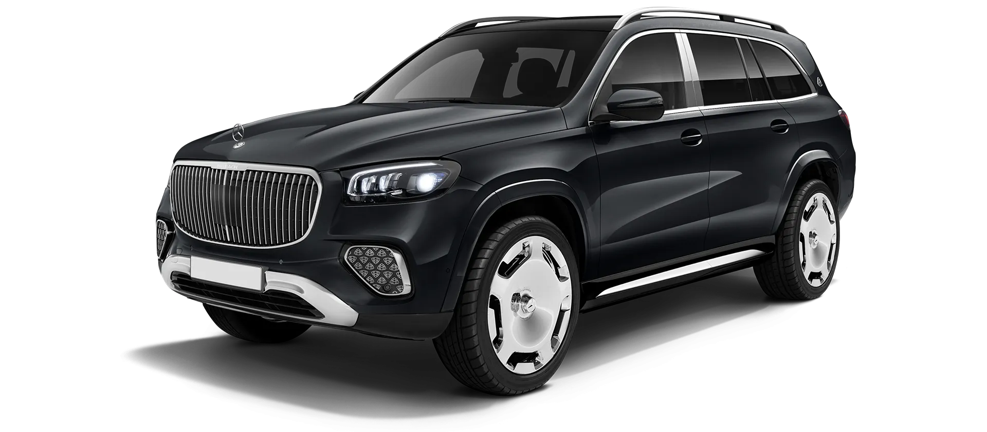 Mercedes Maybach GLS 600 X167 Facelift 2025 stock front view in Black Mercedes Maybach GLS 600 X167 Facelift 2025 stock front view in Black color