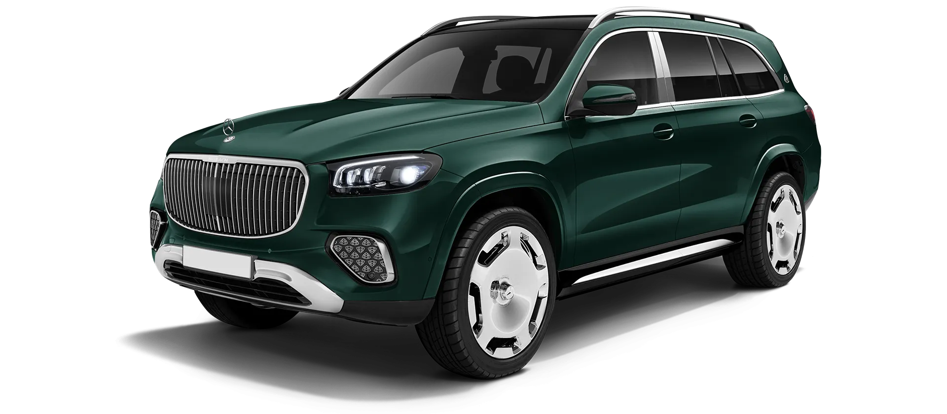 Mercedes Maybach GLS 600 X167 Facelift 2025 stock front view in Green Mercedes Maybach GLS 600 X167 Facelift 2025 stock front view in Green color
