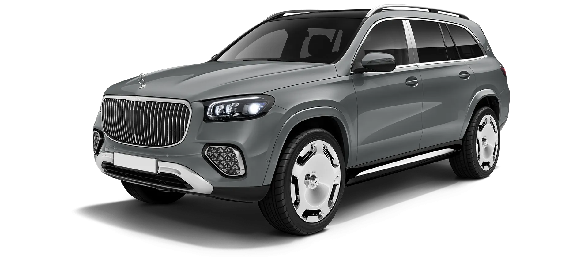 Mercedes Maybach GLS 600 X167 Facelift 2025 stock front view in Silinit Gray Mercedes Maybach GLS 600 X167 Facelift 2025 stock front view in Silinit Gray color