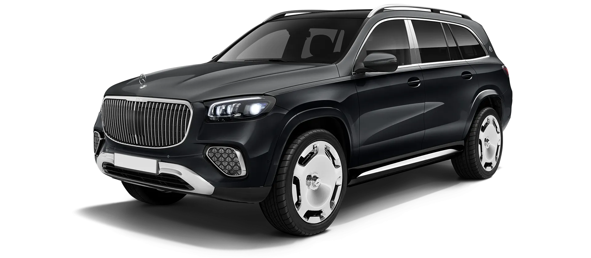 Mercedes Maybach GLS 600 X167 Facelift 2025 painted front view shown in Two Tone Black & Gray Mercedes Maybach GLS 600 X167 Facelift 2025 with painted body kit: front view shown in Two Tone Black & Gray