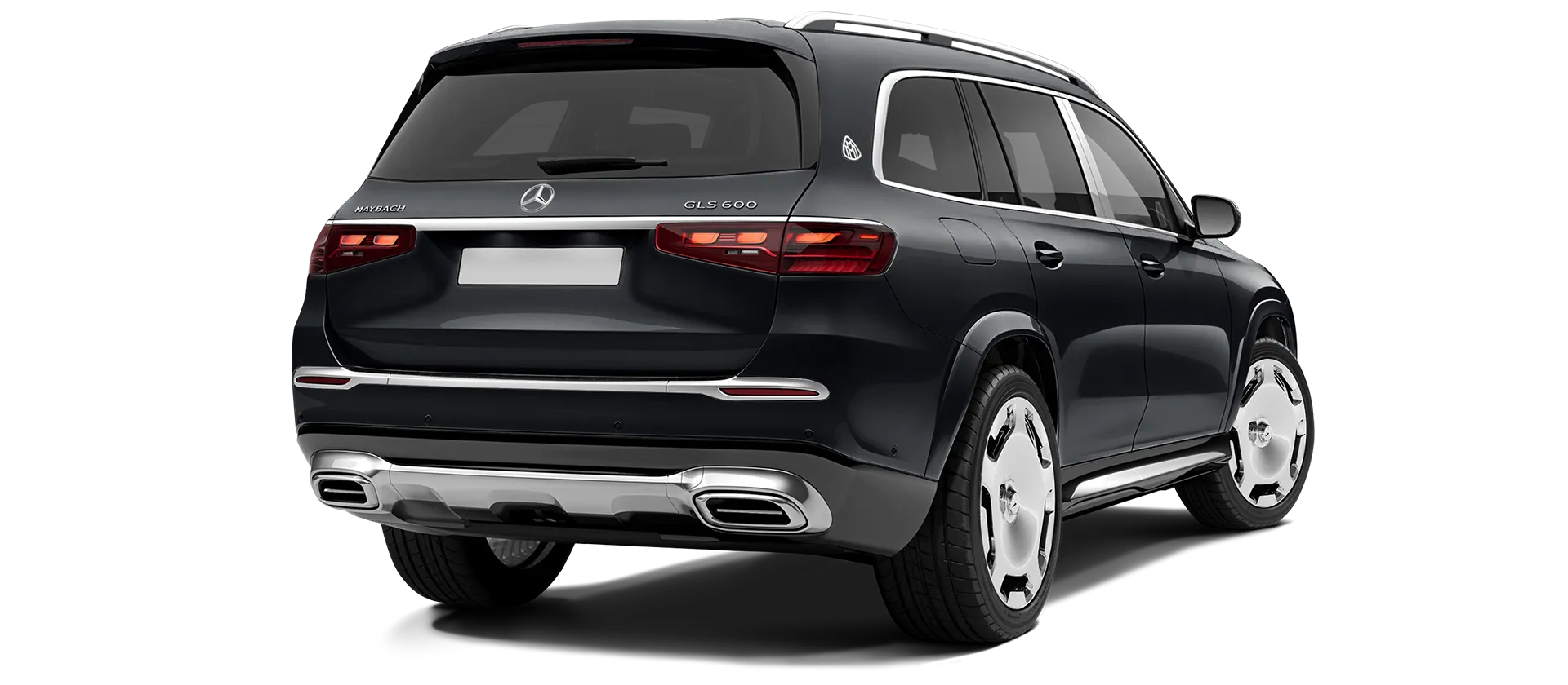 Mercedes Maybach GLS 600 X167 Facelift 2025 stock rear view in Black Mercedes Maybach GLS 600 X167 Facelift 2025 stock rear view in Black color