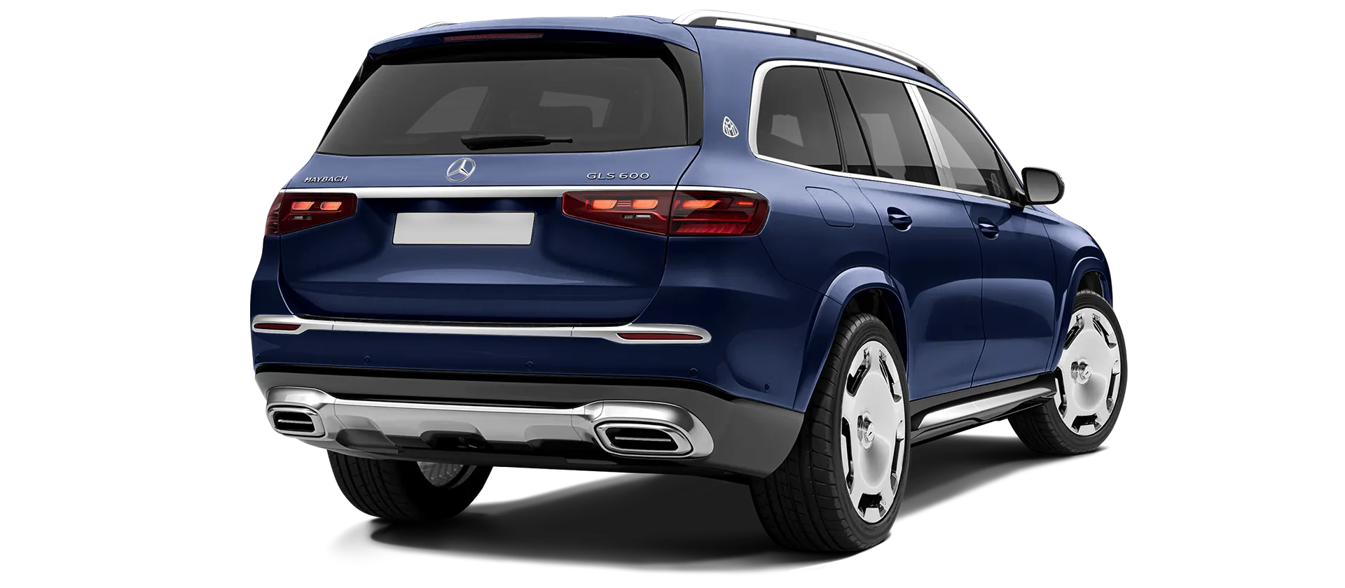 Mercedes Maybach GLS 600 X167 Facelift 2025 stock rear view in Mystic Blue Mercedes Maybach GLS 600 X167 Facelift 2025 stock rear view in Mystic Blue color
