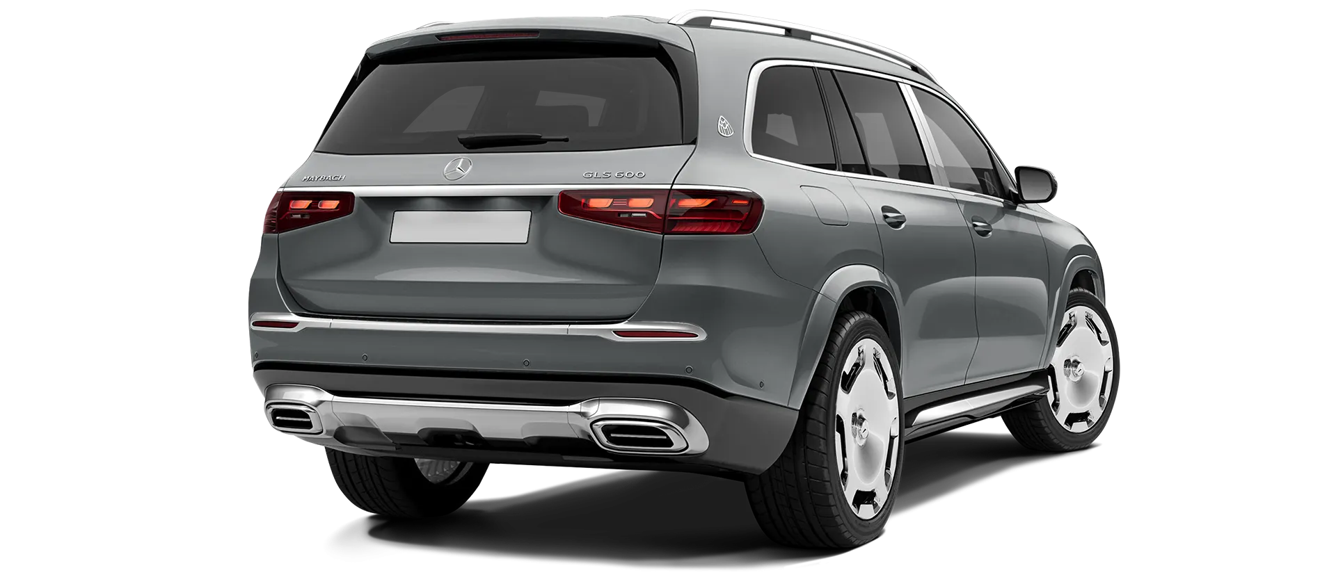 Mercedes Maybach GLS 600 X167 Facelift 2025 stock rear view in Silinit Gray Mercedes Maybach GLS 600 X167 Facelift 2025 stock rear view in Silinit Gray color