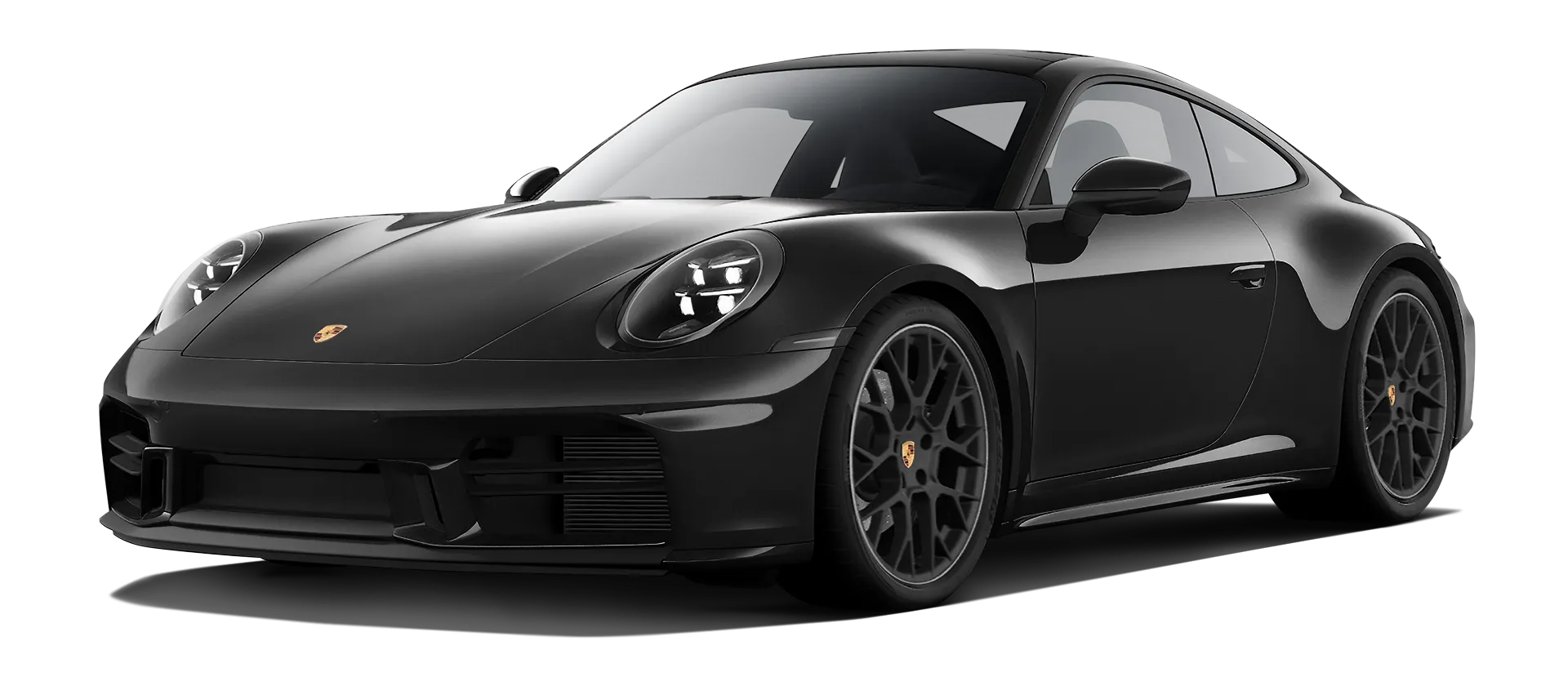 Porsche 911 Carrera Facelift 992.2 serienmäßige Frontansicht in Schwarz Farbe