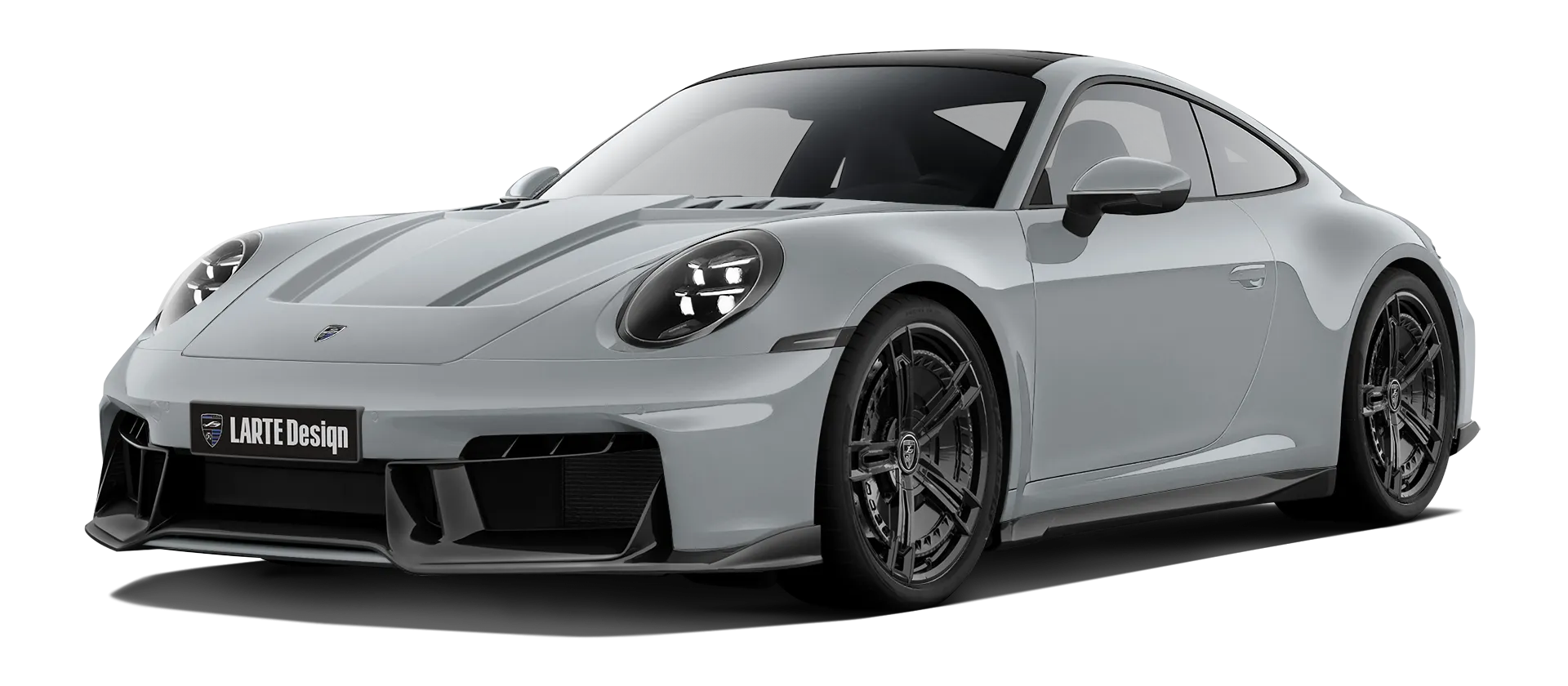 Porsche 911 Carrera Facelift 992.2 mit lackiertem Karosserie-Kit: Frontansicht in Eis Grau