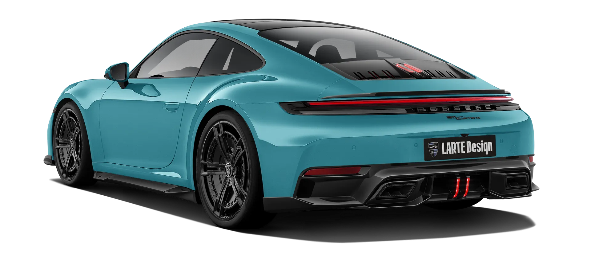 Porsche 911 Carrera Facelift 992.2 mit lackiertem Karosserie-Kit: Rückansicht in Olimp Blau
