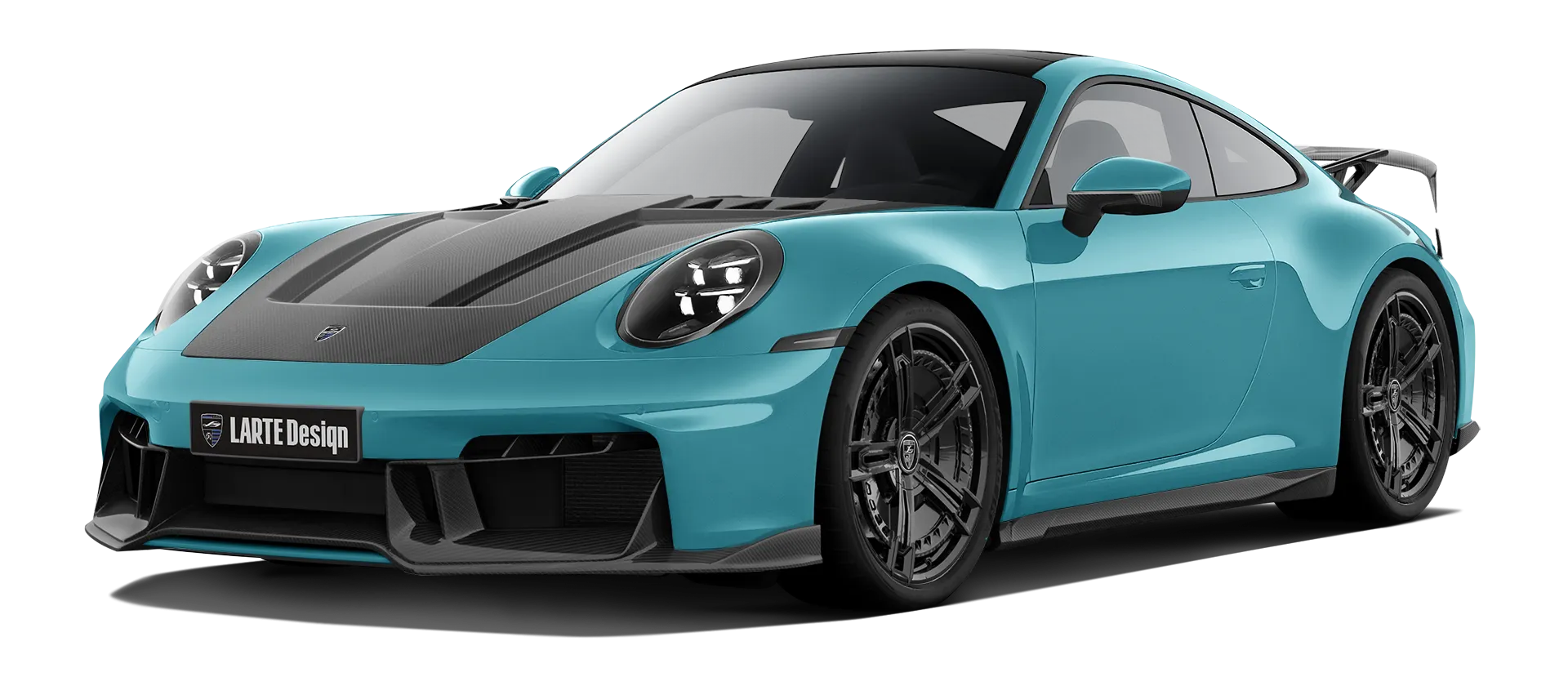 Porsche 911 Carrera Facelift 992.2 mit Karbon-Karosserie-Kit: Frontansicht in Olimp Blau
