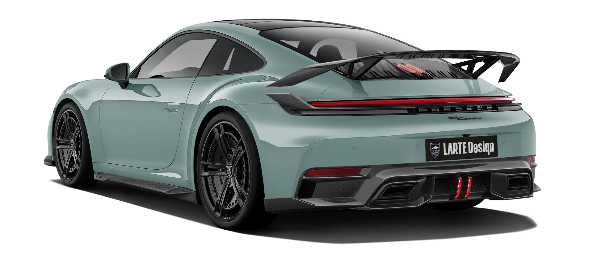 Porsche 911 Carrera Facelift 992.2 mit Karbon-Karosserie-Kit: Rückansicht in Shade Grün