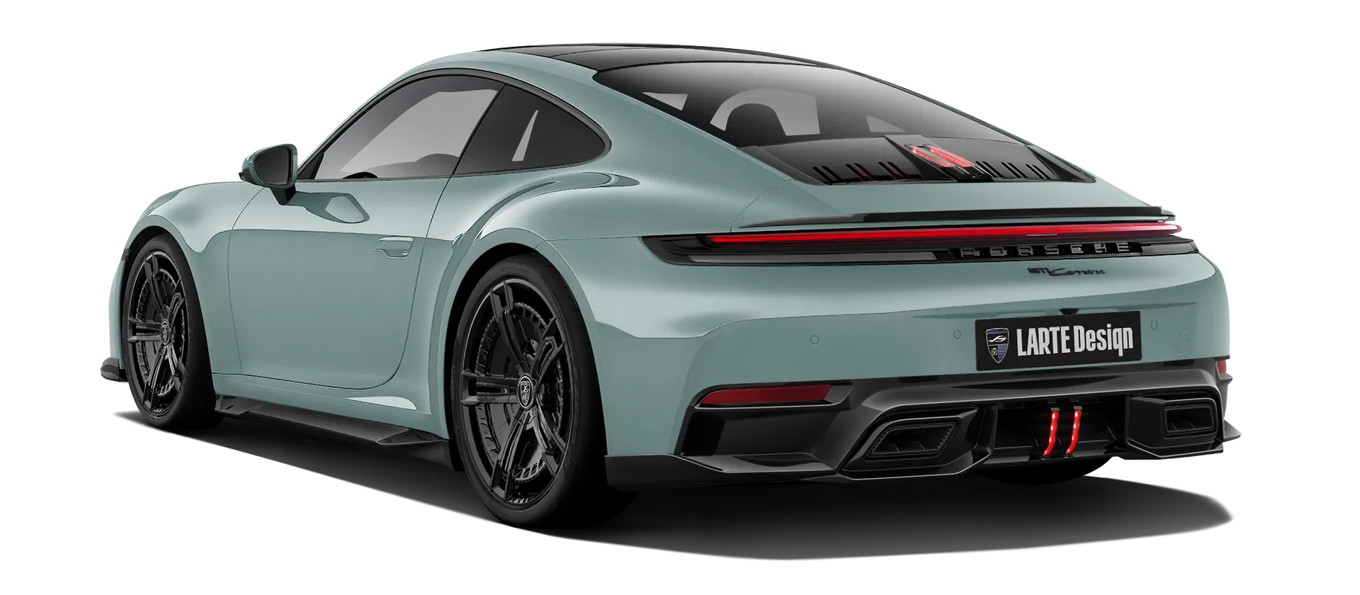 Porsche 911 Carrera Facelift 992.2 mit lackiertem Karosserie-Kit: Rückansicht in Shade Grün