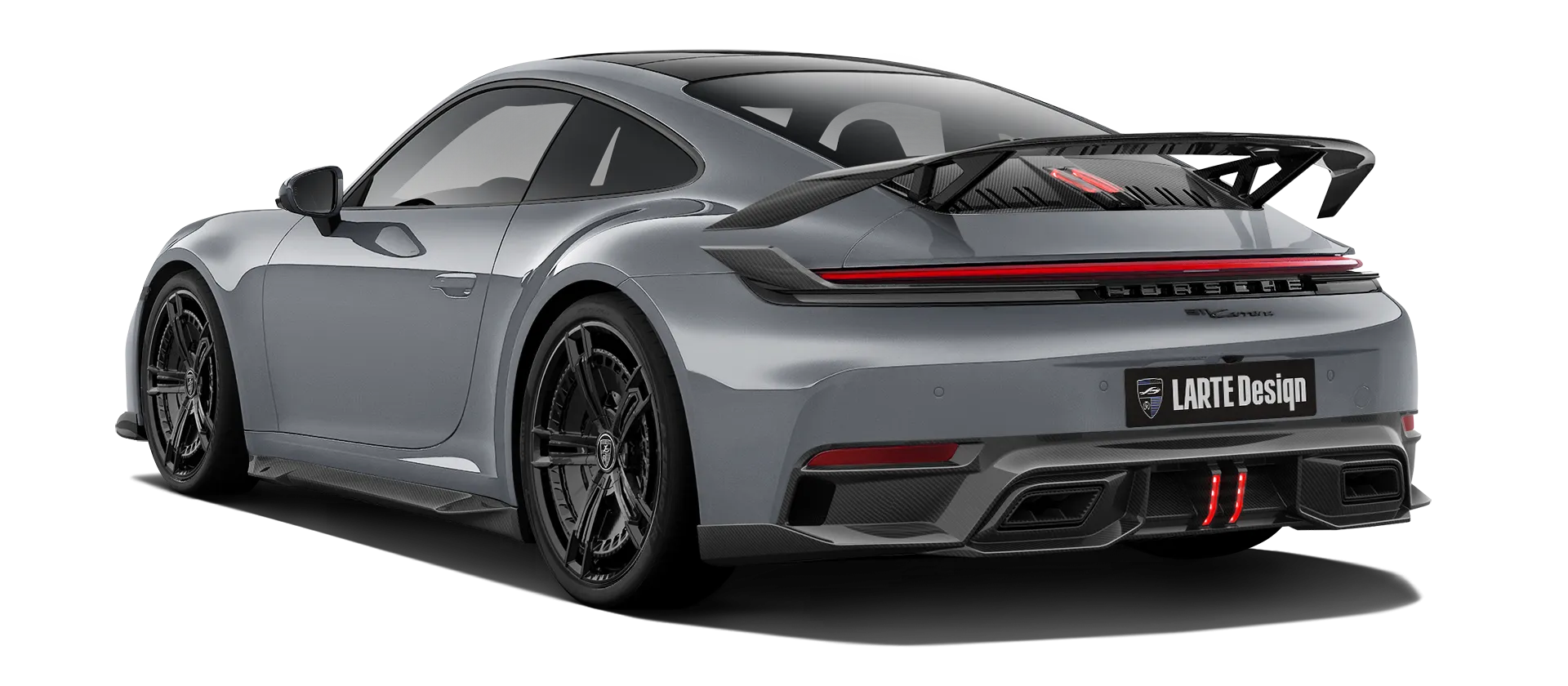 Porsche 911 Carrera Facelift 992.2 mit Karbon-Karosserie-Kit: Rückansicht in Silber