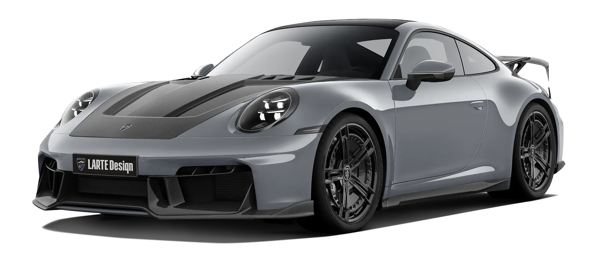 Porsche 911 Carrera Facelift 992.2 mit Karbon-Karosserie-Kit: Frontansicht in Silber