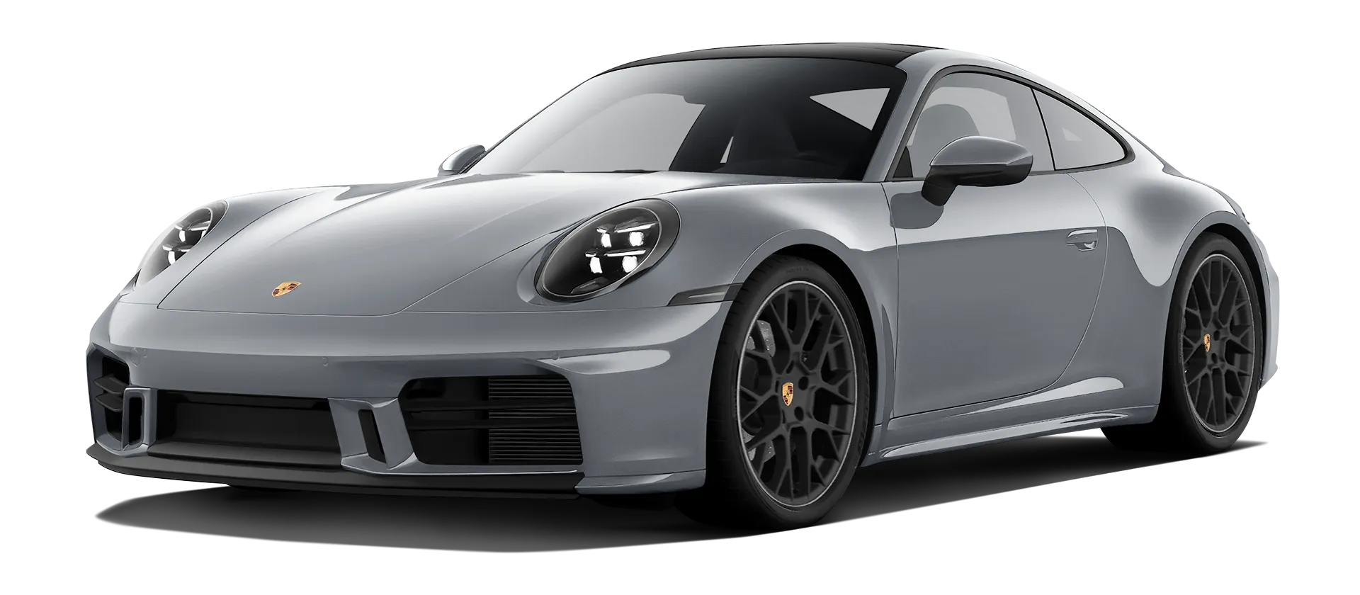 Porsche 911 Carrera Facelift 992.2 serienmäßige Frontansicht in Silber Farbe
