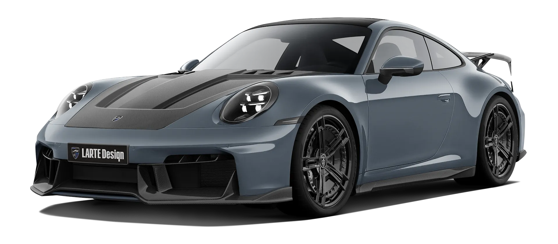 Porsche 911 Carrera Facelift 992.2 with carbon body kit: front view shown in Vanaduim Grey
