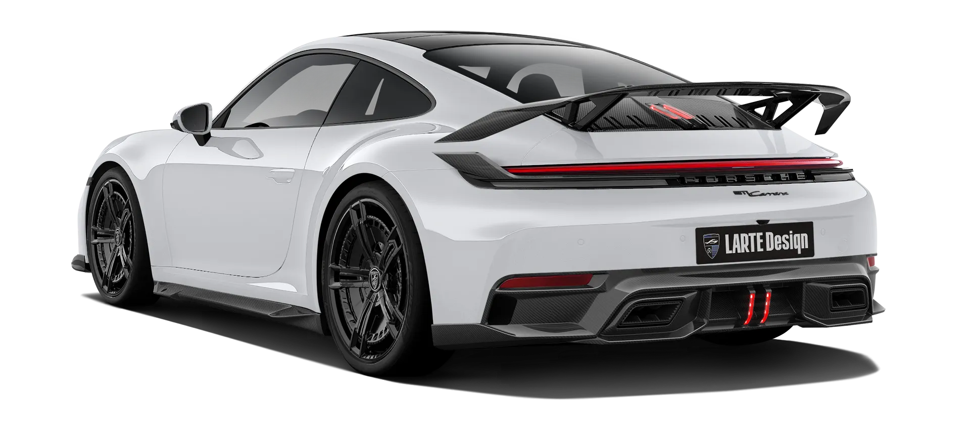 Porsche 911 Carrera Facelift 992.2 mit Karbon-Karosserie-Kit: Rückansicht in Weiß