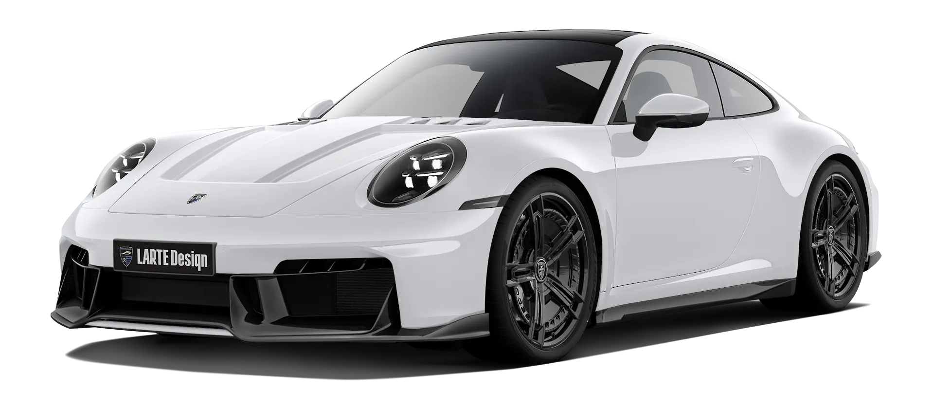 Porsche 911 Carrera Facelift 992.2 mit lackiertem Karosserie-Kit: Frontansicht in Weiß