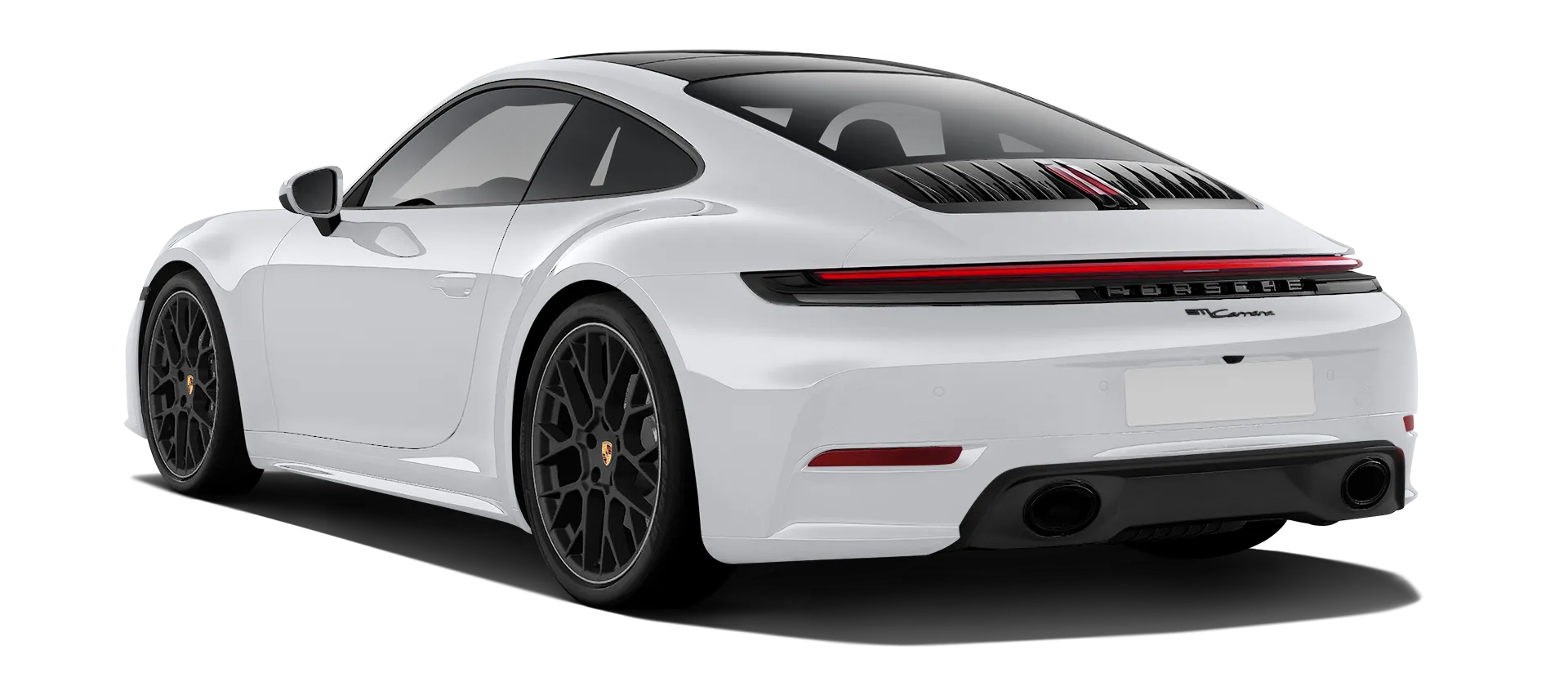 Porsche 911 Carrera Facelift 992.2 serienmäßige Rückansicht in Weiß Farbe