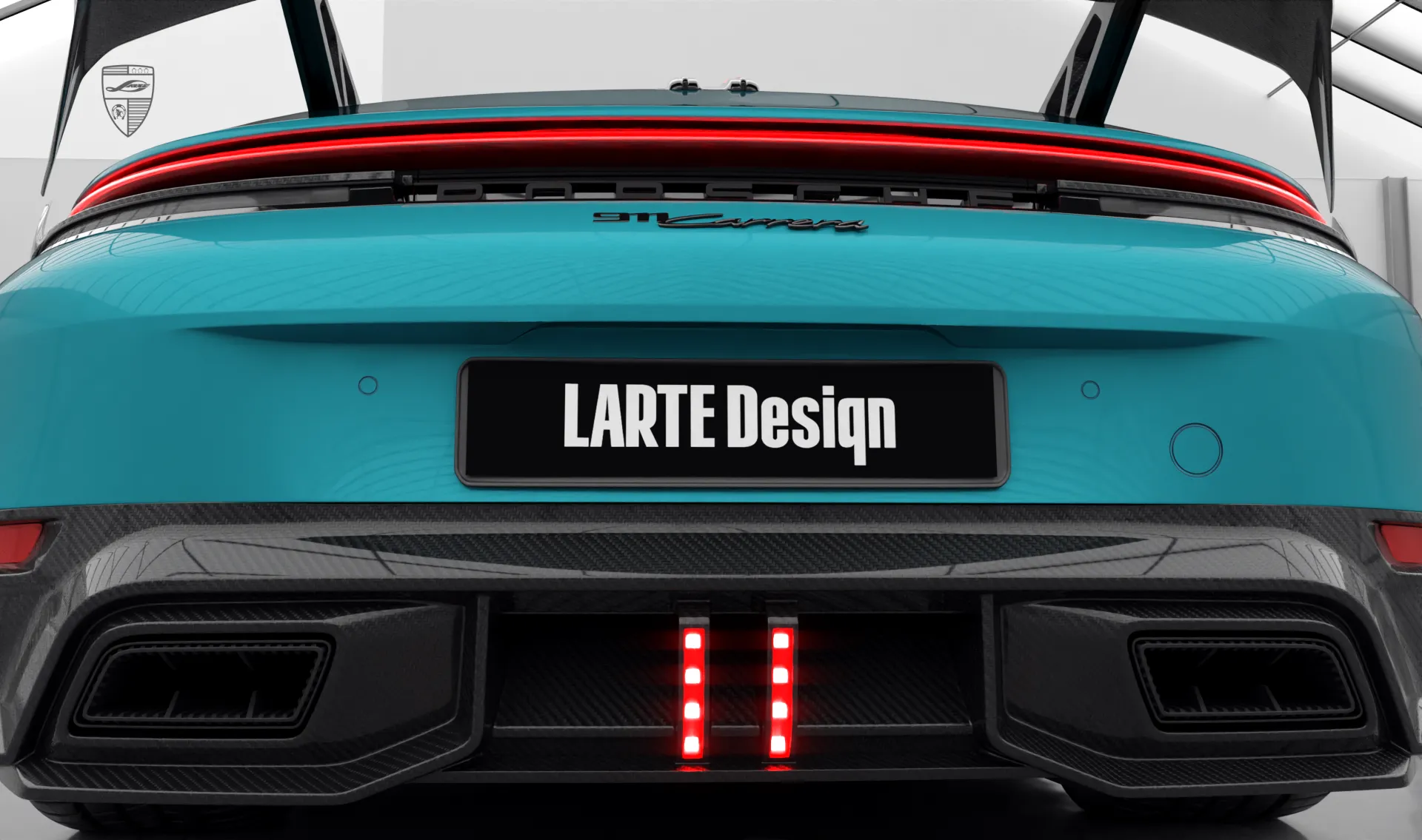 Exhaust tips upgrade for the sports car Porsche 911 Carrera Facelift 992.2 from LARTE Design