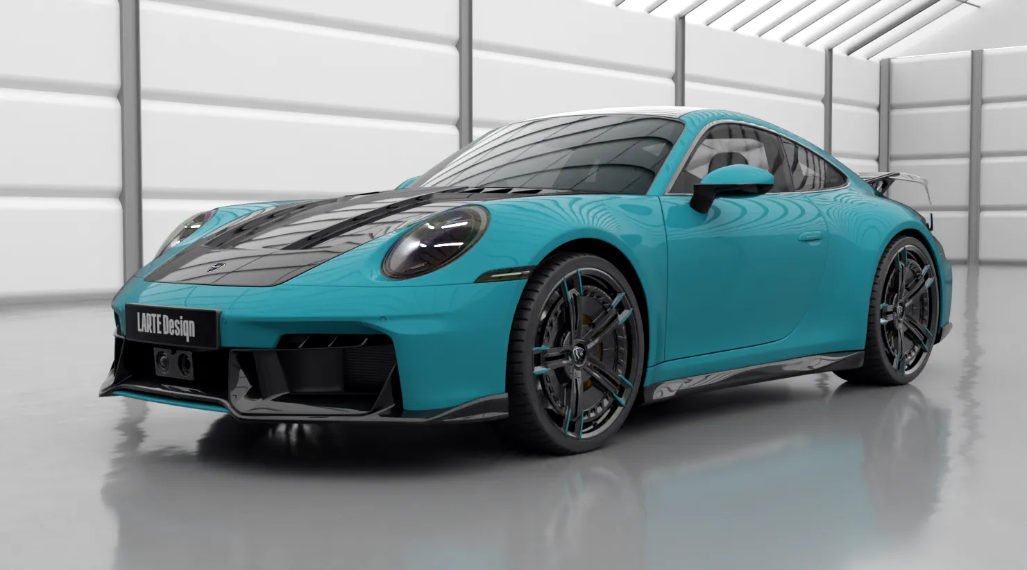 Schrägansicht von vorne auf einen Porsche 911 Carrera 992.2 Facelift mit Karosserie-Kit für ein individuelles Erscheinungsbild