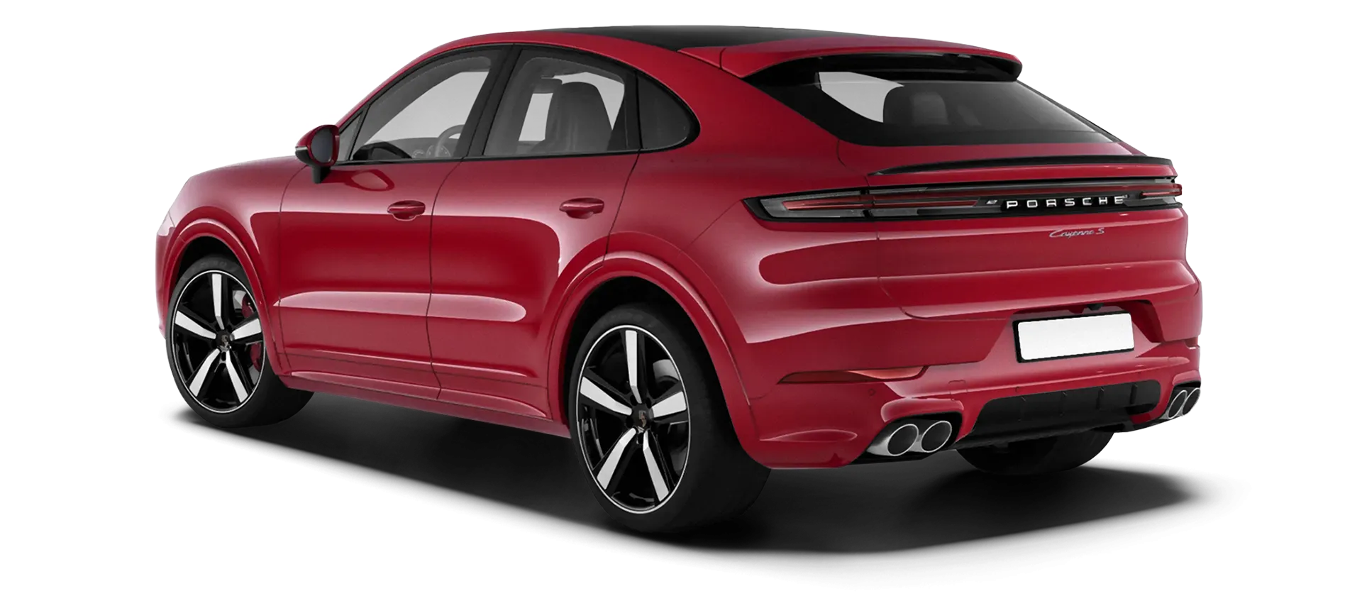 Porsche Cayenne S Coupe stock rear view in Carmine Red color