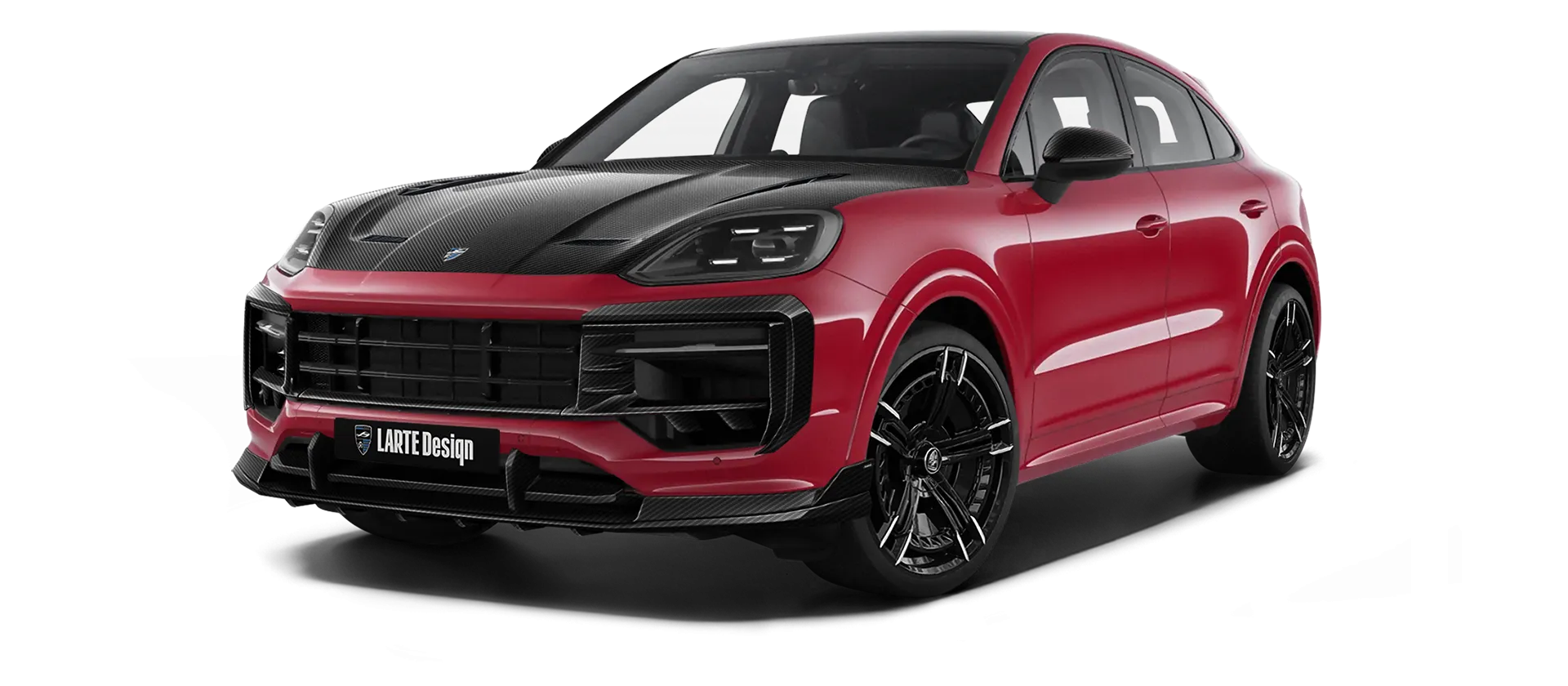 Porsche Cayenne S Coupe with carbon body kit: front view shown in Carmine Red