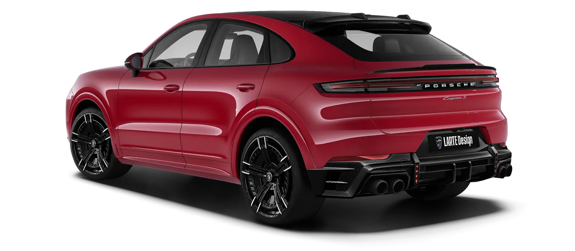 Porsche Cayenne S Coupe with carbon body kit: back view shown in Carmine Red